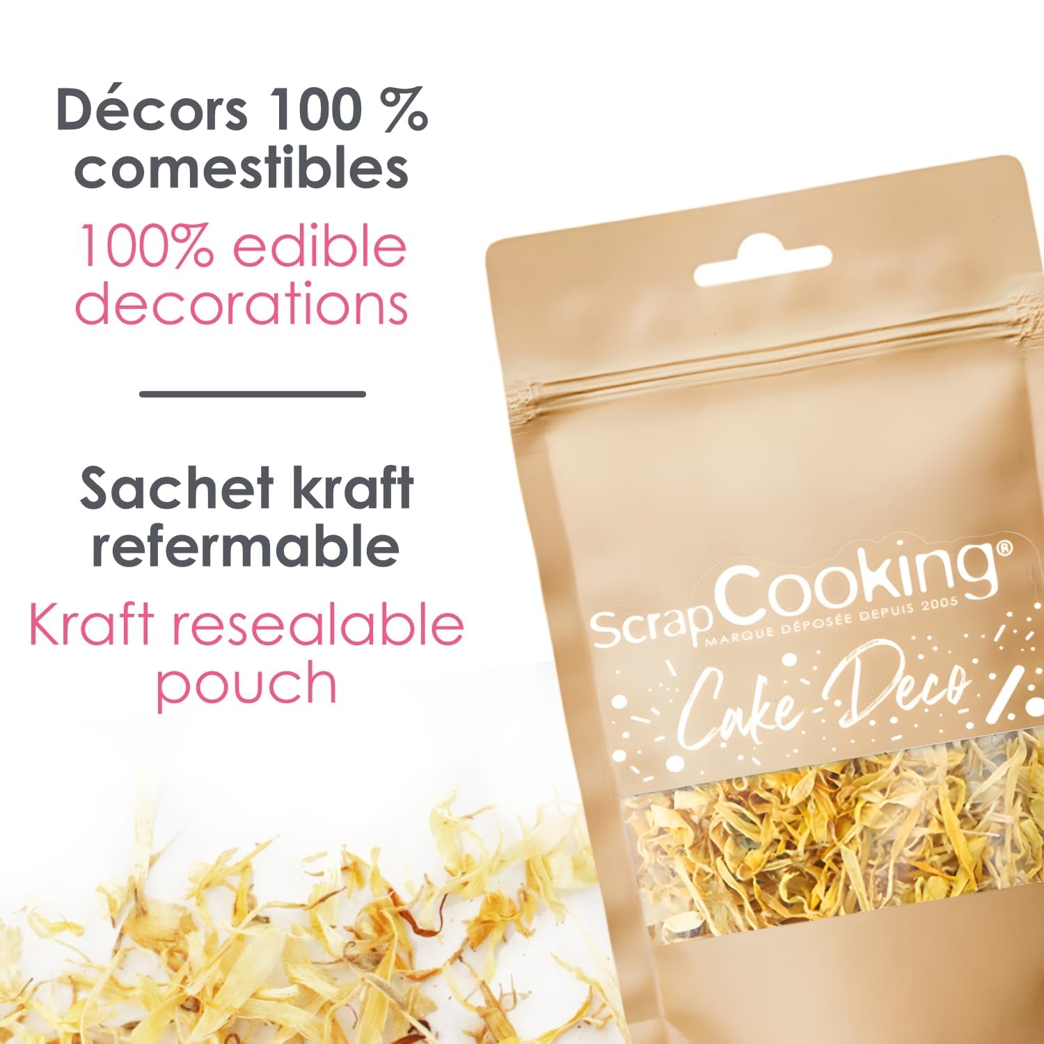 ScrapCooking - Gălbenele uscate 3,5 g - Flori comestibile - Decorațiuni alimentare pentru copt - Pentru deserturi, prăjituri, tarte, brioșe - Crăciun, primăvară, ziua de naștere - Galben auriu - 7471