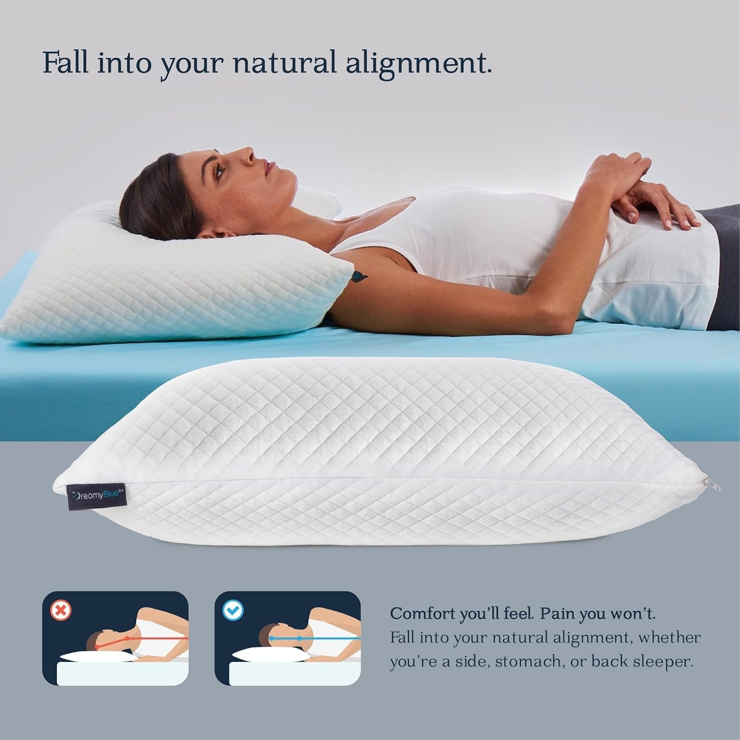 Dreamyblue Pernă premium pentru dormit - Umplutură din spumă de memorie mărunțită [loft reglabil] Husă lavabilă din bambus-won viscoză - Pentru laturi, spate și burtă glisante - Perne standard Naty Shop