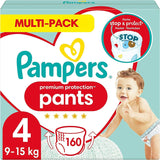 Scutece Pampers Premium Protection Pants mărimea 7, 123 scutece, 15 kg+, cu ajustare la 360° și manșete moi anti-scurgere pentru confort și protecție optime