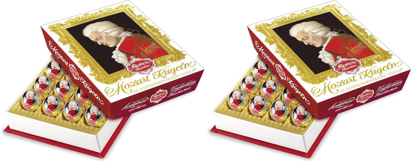 Bile Reber Mozart cu ciocolată neagră, pachet de 6 cu marțipan și nuga, vegane - 1 x 120 g