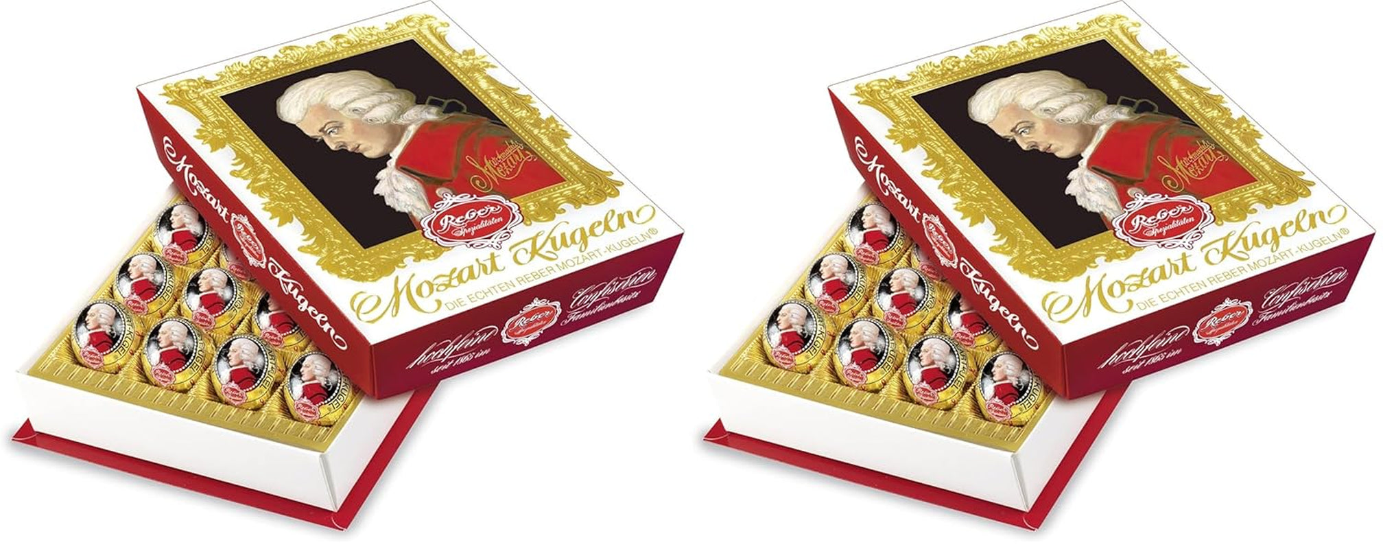 Bile Reber Mozart cu ciocolată neagră, pachet de 6 cu marțipan și nuga, vegane - 1 x 120 g