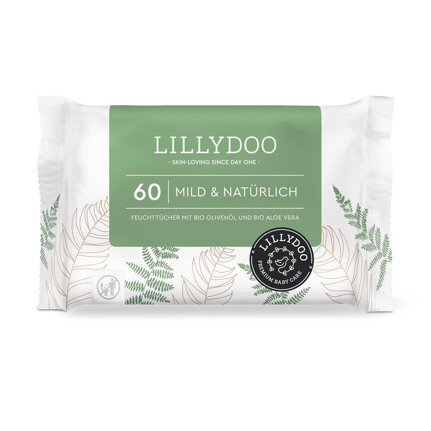 Șervețele umede LILLYDOO verzi, 600 bucăți (10 x 60), șervețel 100% fără plastic, rezistent la rupere - fără parfum, delicate și naturale, curățare delicată pentru pielea sensibilă, testate dermatologic