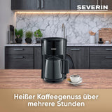 Aparat de cafea cu filtru SEVERIN cu carafă termică, aparat de cafea pentru până la 8 cești, aparat de filtru atractiv cu carafă izolată, negru, 1 litru, KA 9306