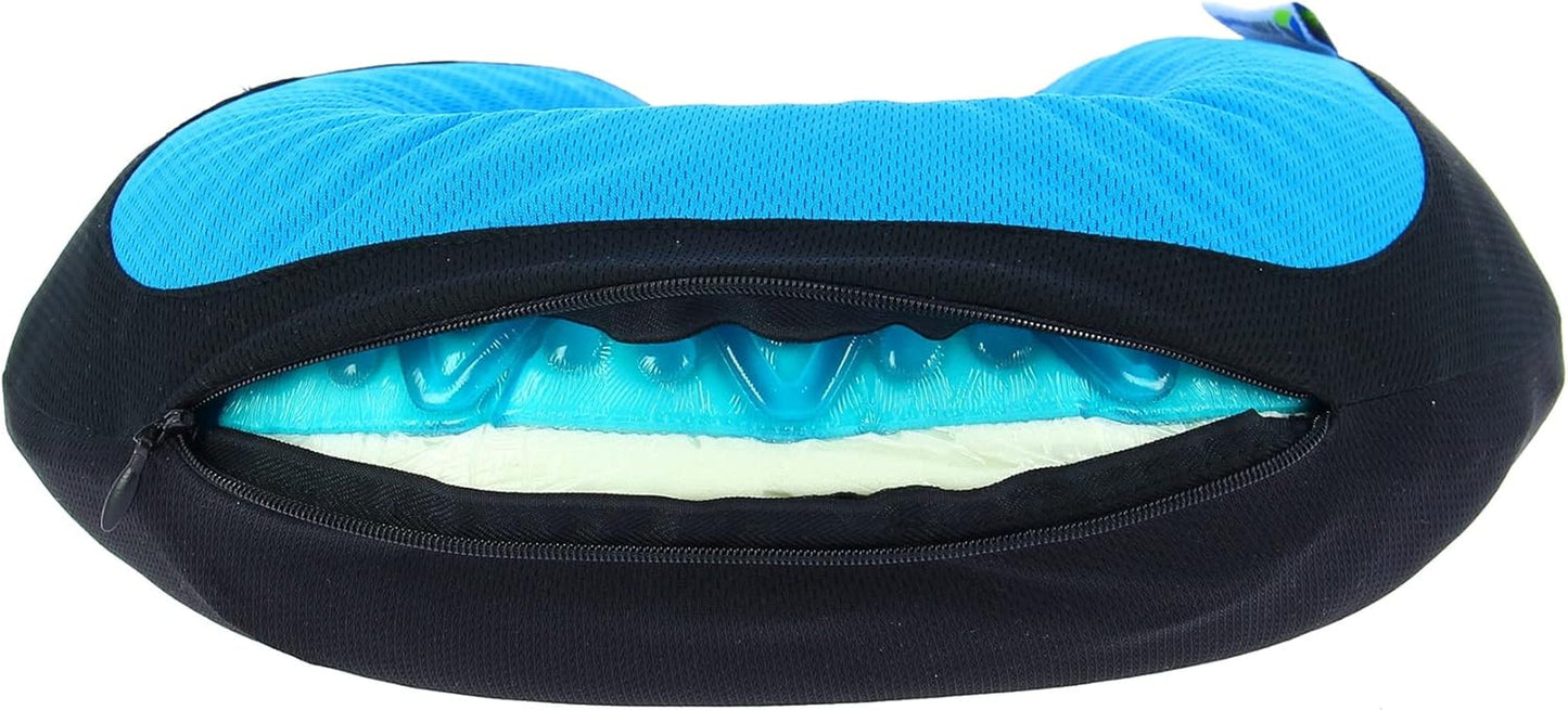 Kine Travel 169803 Pernă de gât cu gel, pernă de călătorie ergonomică, aprobată de fizioterapeut, negru și albastru Perne calatorie Naty Shop