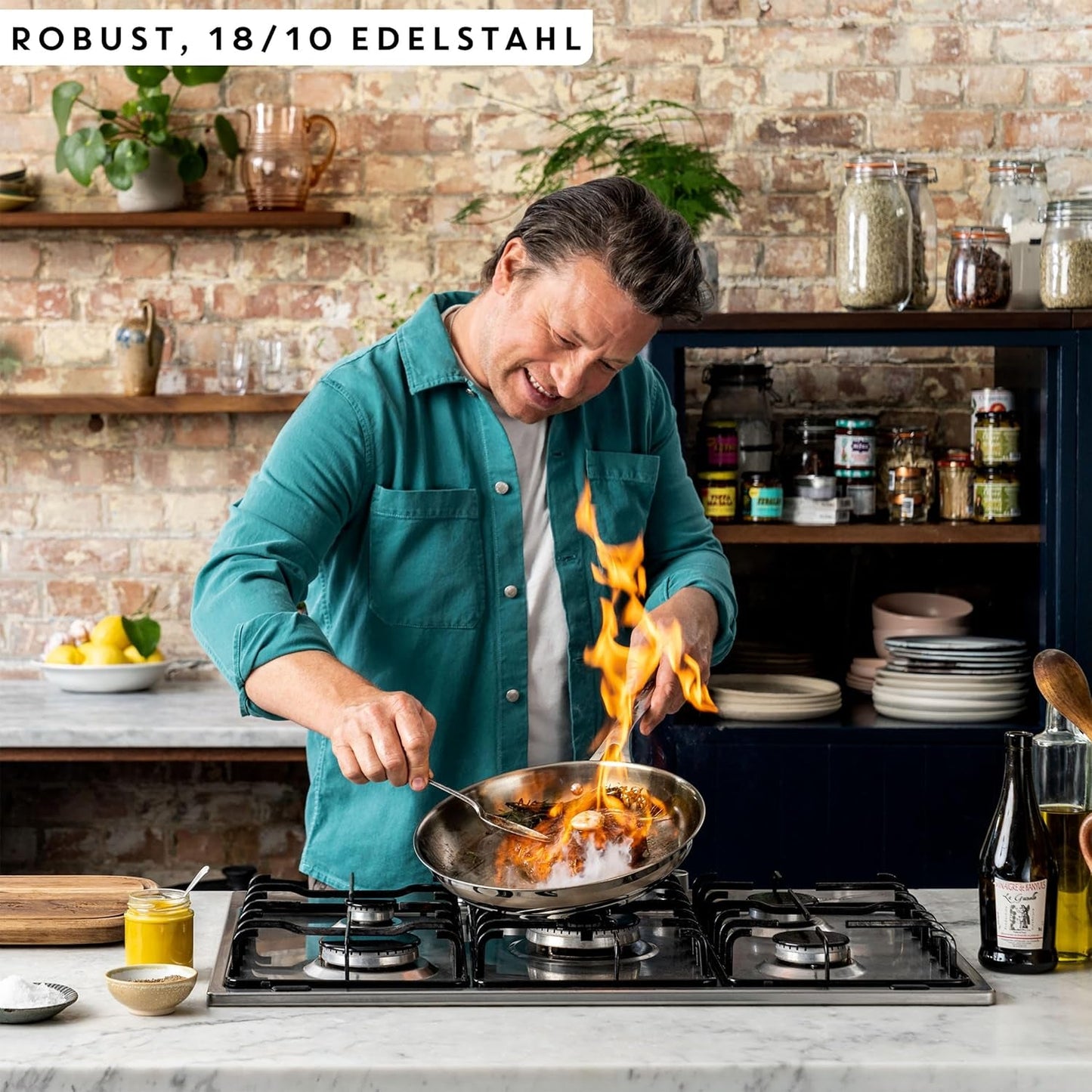 Jamie Oliver by Tefal Cook Smart tigaie 28Cm, Oțel inoxidabil neacoperit, Potrivită pentru inducție Oale si Tigai Naty Shop