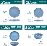 Steingut Geschirrset 6 Personen, vancasso ANYA Blau Teller Set Modern 24 teilig,Tafelservice mit Speiseteller, Suppenteller, Desserttellern, Schüsseln, Geschirr Set Spülmaschinen und Mikrowellenfest