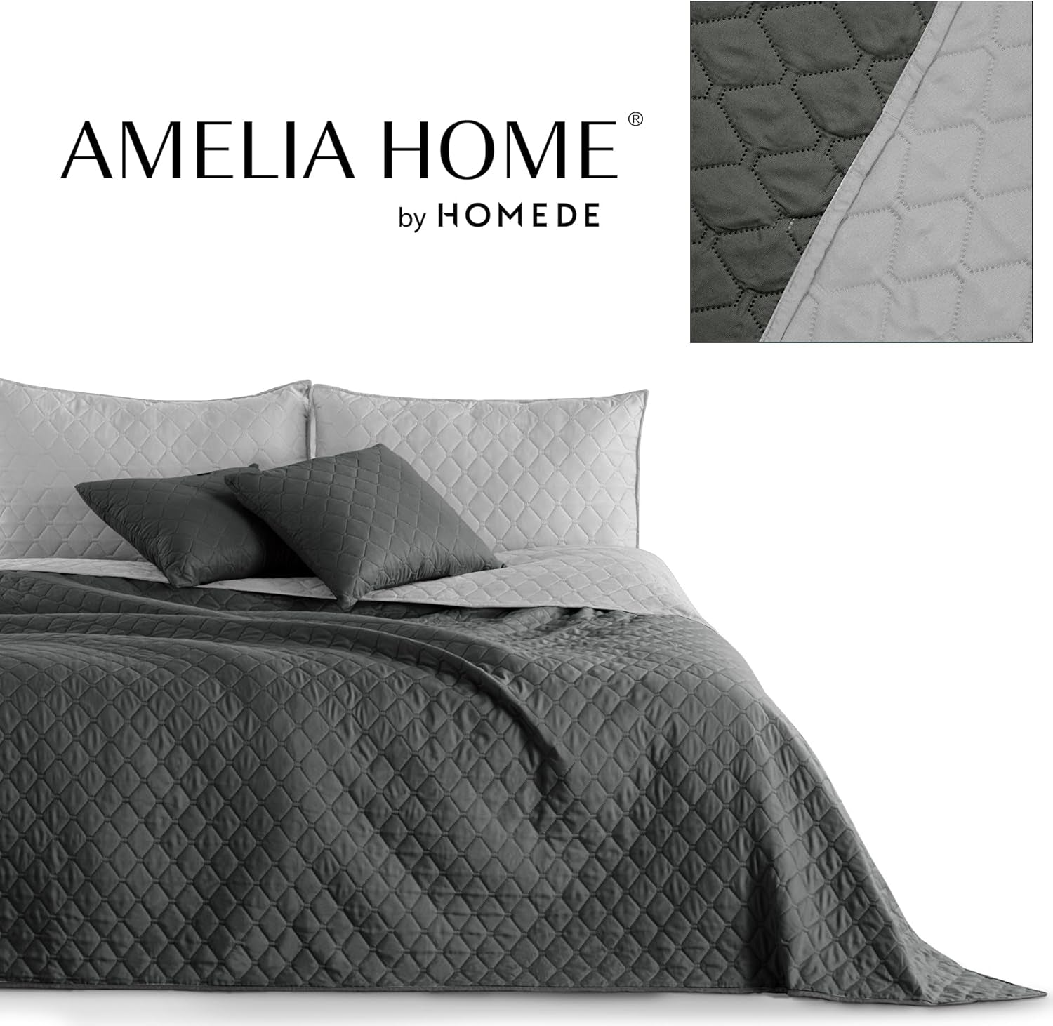 Decoking Cuvertură de pat 200 X 220 Cm Grafit Antracit Gri Argint Cuvertură de pat cu două fețe ușor de întreținut Axel Paturi si Cuverturi Besuche den DecoKing-Store