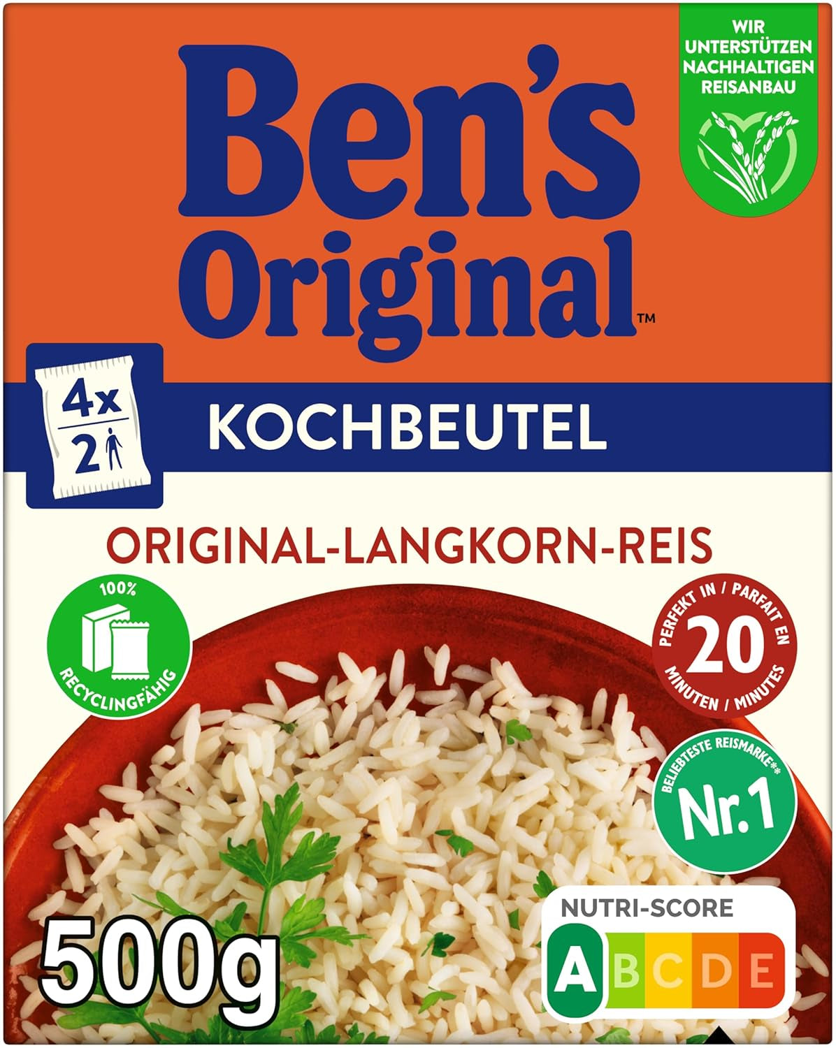 Orez cu bob lung BEN'S ORIGINAL™, fiert în pungă, 9 x 500 g, 20 de minute