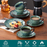 Serviciu de cafea Vancasso din gresie, set de cafea STARRY cu 12 piese pentru 4 persoane, include cești de cafea și farfurioare, aspect vintage