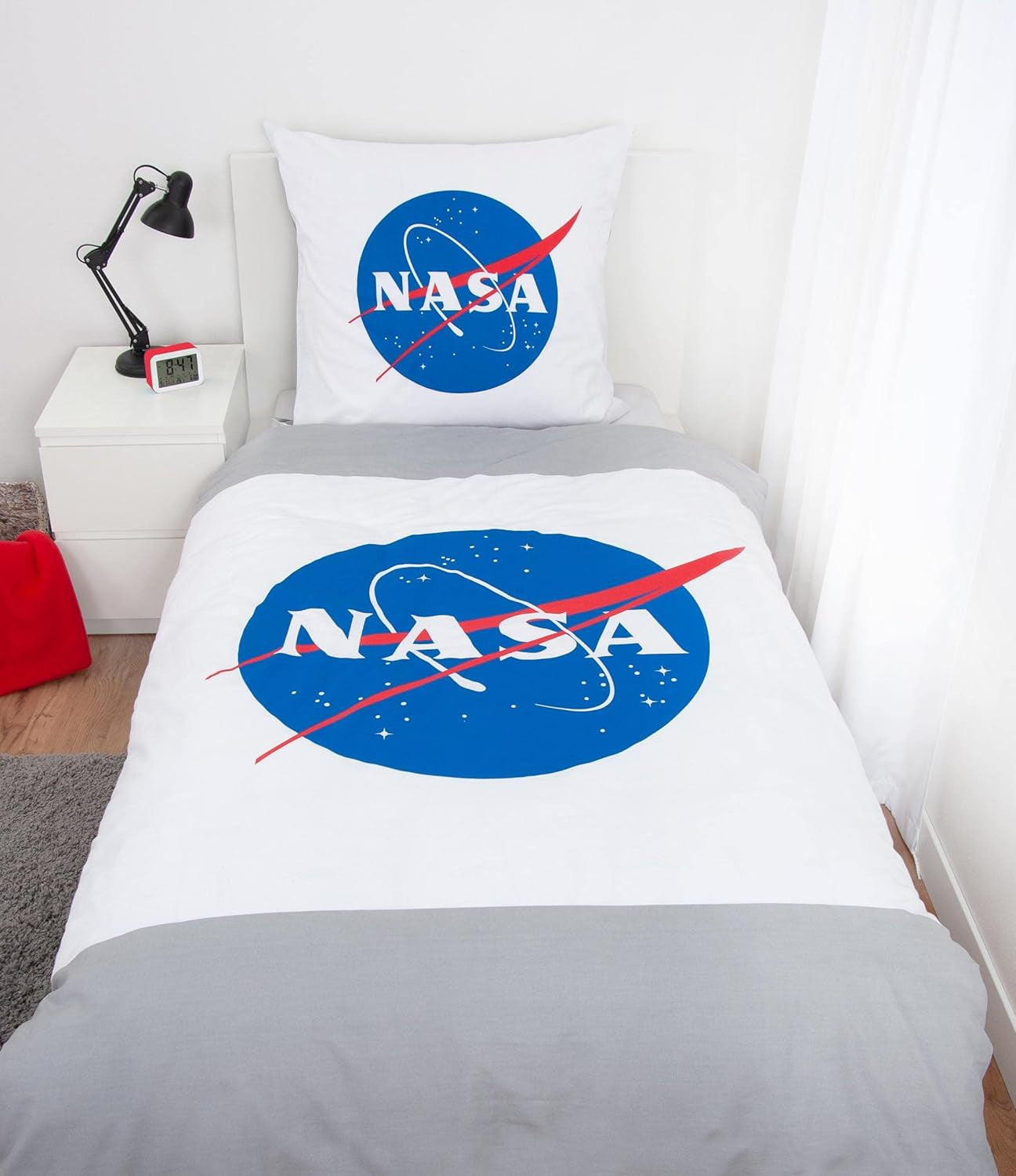 Set de lenjerie de pat NASA, bumbac/renforcé, gri/alb Lenjerie de pat - copii Naty Shop