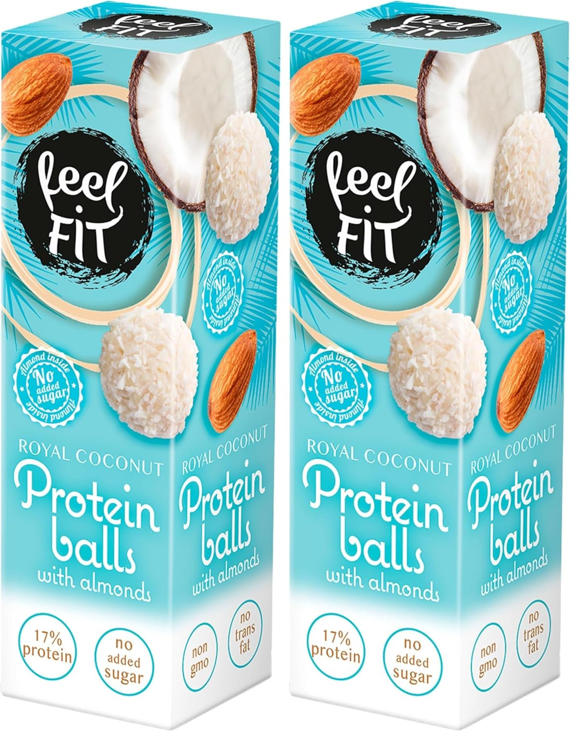 Praline de cocos fără zahăr cu migdale, feel FIT, fără zahăr adăugat, 17% proteine, 63 g