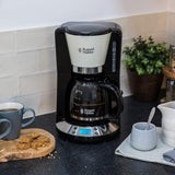 Cafetieră Russell Hobbs [Temporizator digital, Cap de duș pentru extracție și aromă optime] Colours+ Creme (1 până la 10 cești, carafă de sticlă de 1,25 l, placă de încălzire, 1100 W) Cafetieră cu filtru 24033-56
