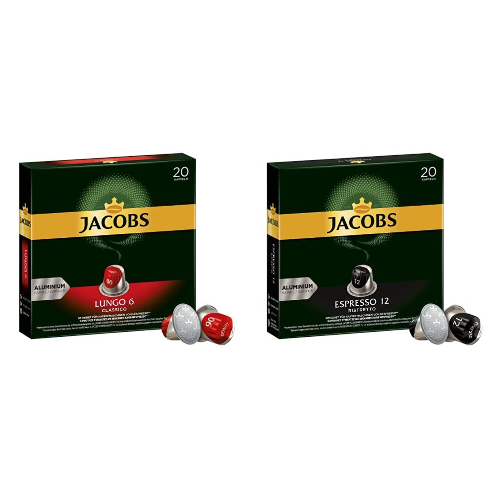 Kaffeekapseln Lungo Classico, Intensität 6 von 12, 10 x 20 Getränke & Kaffeekapseln Espresso Ristretto, Intensität 12 von 12, 200 Nespresso®* kompatible Kapseln, 10 x 20 Getränke