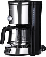 Espressor SEVERIN „TypeSwitch” cu carafă de sticlă și cronometru, AromaSwitch pentru alegerea a 2 opțiuni de preparare, ceas digital cu funcție de cronometru, pentru până la 10 cești, 1000W, oțel inoxidabil periat-negru, KA 4826