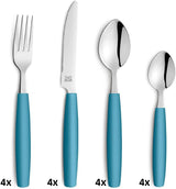 Beckmann & Rommerskirchen 2515 VALOA Besteck Set 4 Personen | 16-Teilig | Petrol | Spülmaschinenfest | Hochglanzpoliert | Essbesteck: 4X Messer, Gabel, Esslöffel, Kaffeelöffel Bucatarie Naty Shop