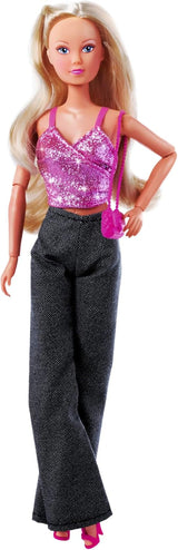 Simba Steffi Love Jeans & Glitter, asortat în 2 moduri, este inclus UN singur articol, top cu sclipici cu blugi și accesorii la modă, pentru păpuși de 29 cm, păpușa nu este inclusă, vârste 3+