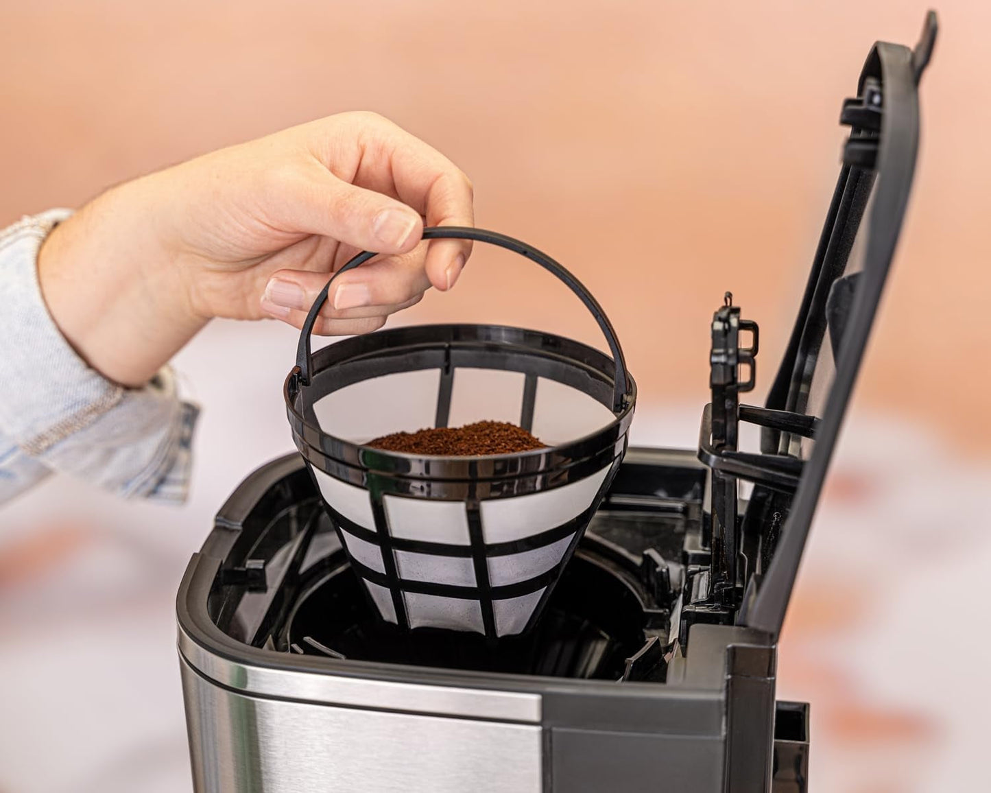 Espressor cu filtru Rommelsbacher FKM 1000 - rezervor de apă de 1,5 litri pentru 12 cești de cafea, carafă de sticlă, pornire cu întârziere, funcție de menținere la cald, funcție de aromă, suport detașabil pentru filtru 1x4