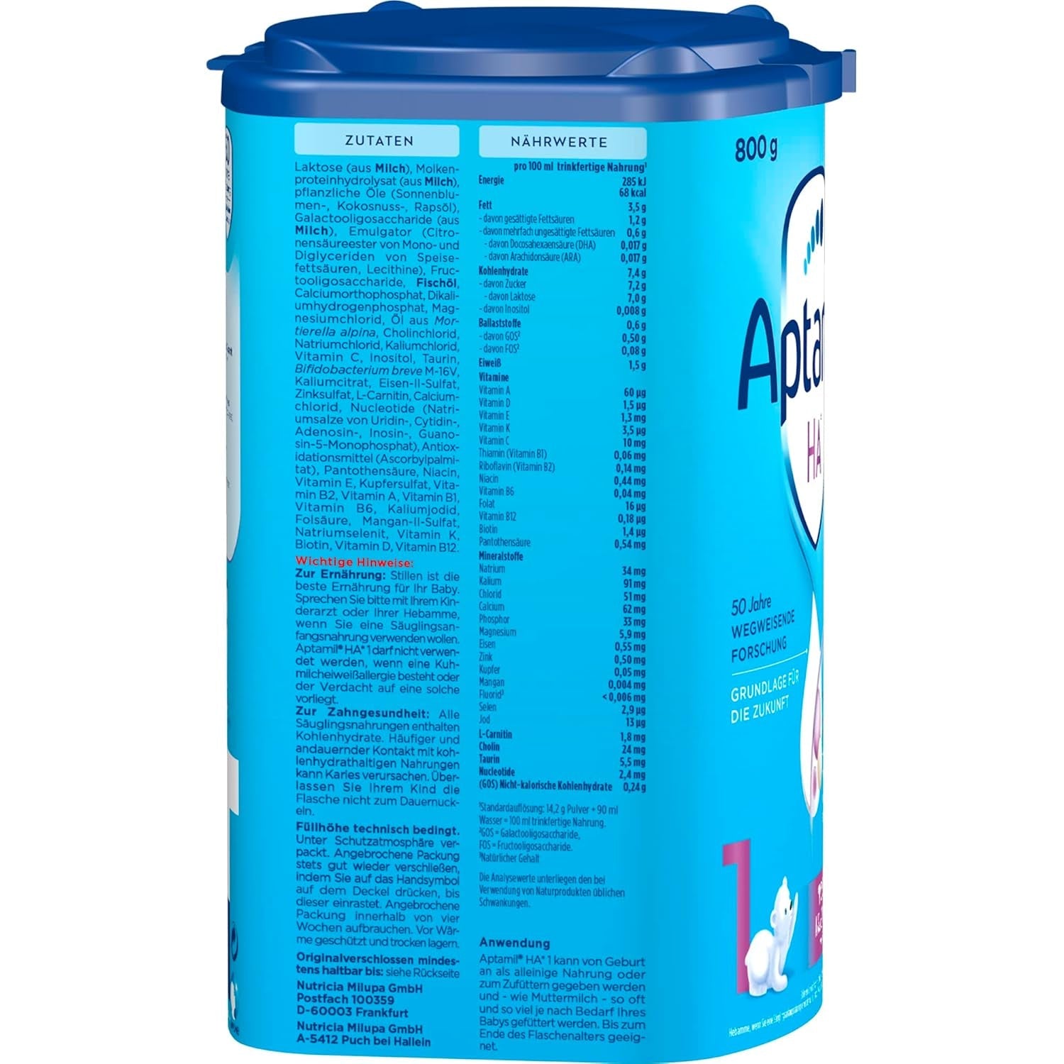 Aptamil HA 1 – Anfangsmilch von Geburt an, Mit DHA, Nur Laktose, Ohne Palmöl, Babynahrung, Milchpulver, 1x 800 g (Packung mit 4)