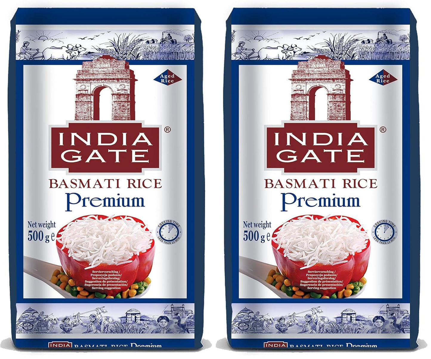 Orez Basmati Premium INDIA GATE – Orez cu bob lung fin, aromat, din India, bob lung fin (1 x 500 g)