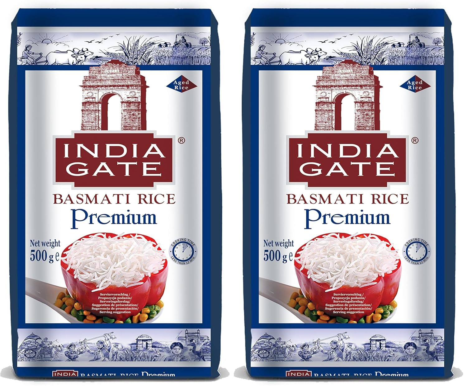 Orez Basmati Premium INDIA GATE – Orez cu bob lung fin, aromat, din India, bob lung fin (1 x 500 g)