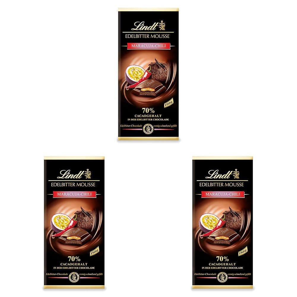 Mousse de ciocolată neagră Lindt cu chili și vișine | Baton 150g | Cu 70% conținut de cacao și umplutură de mousse de ciocolată neagră și chili cu vișine | Baton de ciocolată | Ciocolată neagră