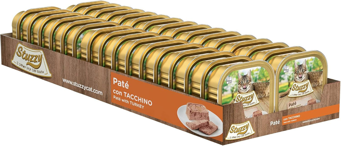 Mister Nassfutter für ausgewachsene Katzen, Truthahn, Linie Pastete und Fleisch in Stücken, insgesamt 3,2 kg (32 Becher x 100 g)