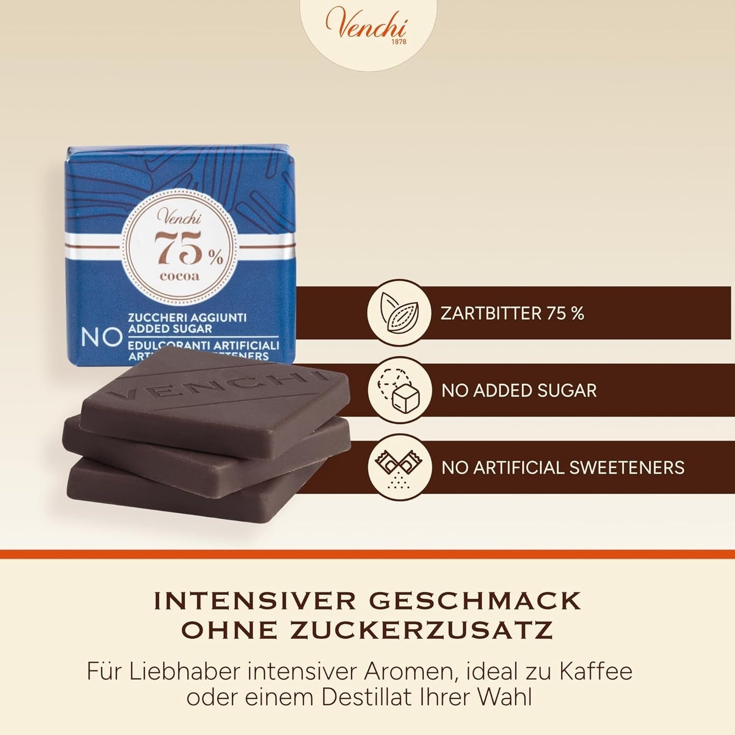 Venchi – Granblend Extra Negru 75% FĂRĂ Zahăr Adăugat, 1 kg – FĂRĂ îndulcitori artificiali – Fără Gluten – Vegan