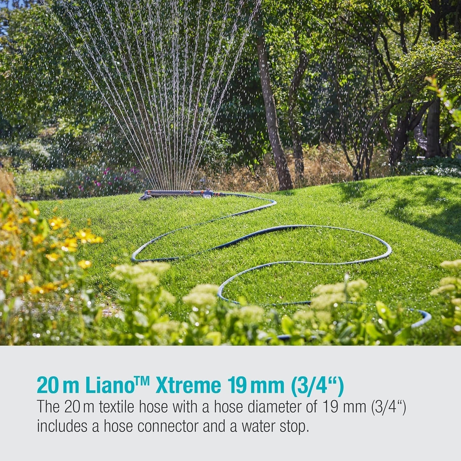 Set Gardena Liano Xtreme 3/4 inch, 20m: Furtun de grădină extrem de robust din material textil, cu furtun interior din PVC, ușor, rezistent la intemperii (18480-20)