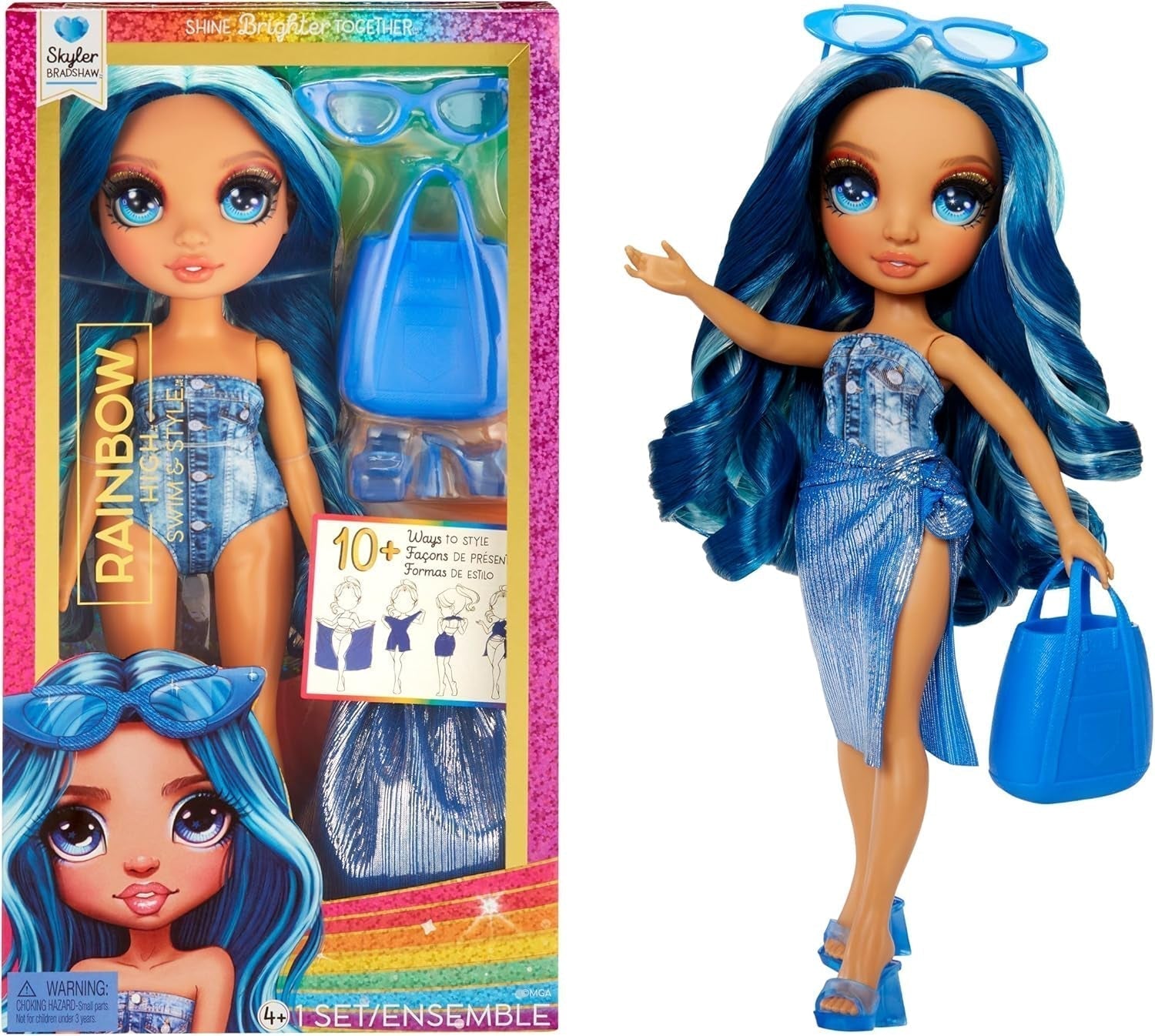 Rainbow High Swim & Style - Ruby (roșu) - păpușă înaltă de 28 cm cu pareo strălucitor, poate fi purtată în 10+ moduri - costum de baie extensibil, sandale, accesorii de joacă - jucărie - ideală pentru 4 până la 12 ani Papusi Naty Shop Skyler