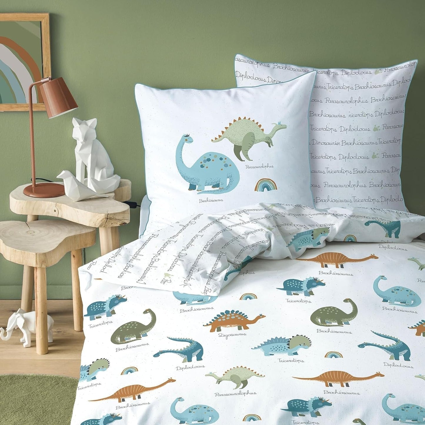 Lenjerie de pat pentru copii, vulpe, bufniță și animale de pădure, 100% bumbac Lenjerie de pat - copii Naty Shop Dinozauri