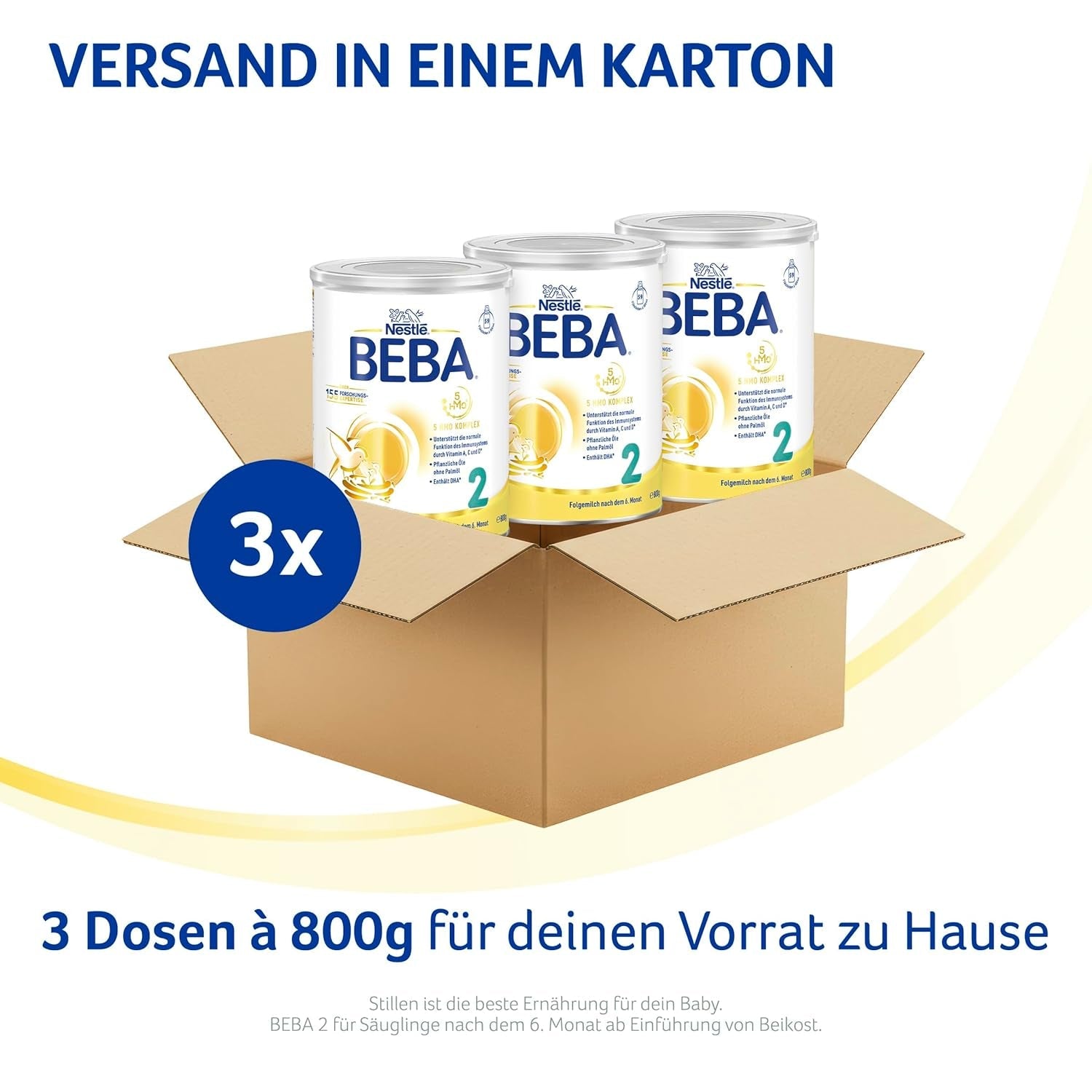 BEBA 2 - Lapte de continuare după 6 luni, cu complex 5 HMO, conținut proteic adecvat vârstei, fără lactoză, fără ulei de palmier, fără ulei de pește, hrană pentru bebeluși, lapte praf pentru bebeluși, pachet de 3 (3 x 800g)