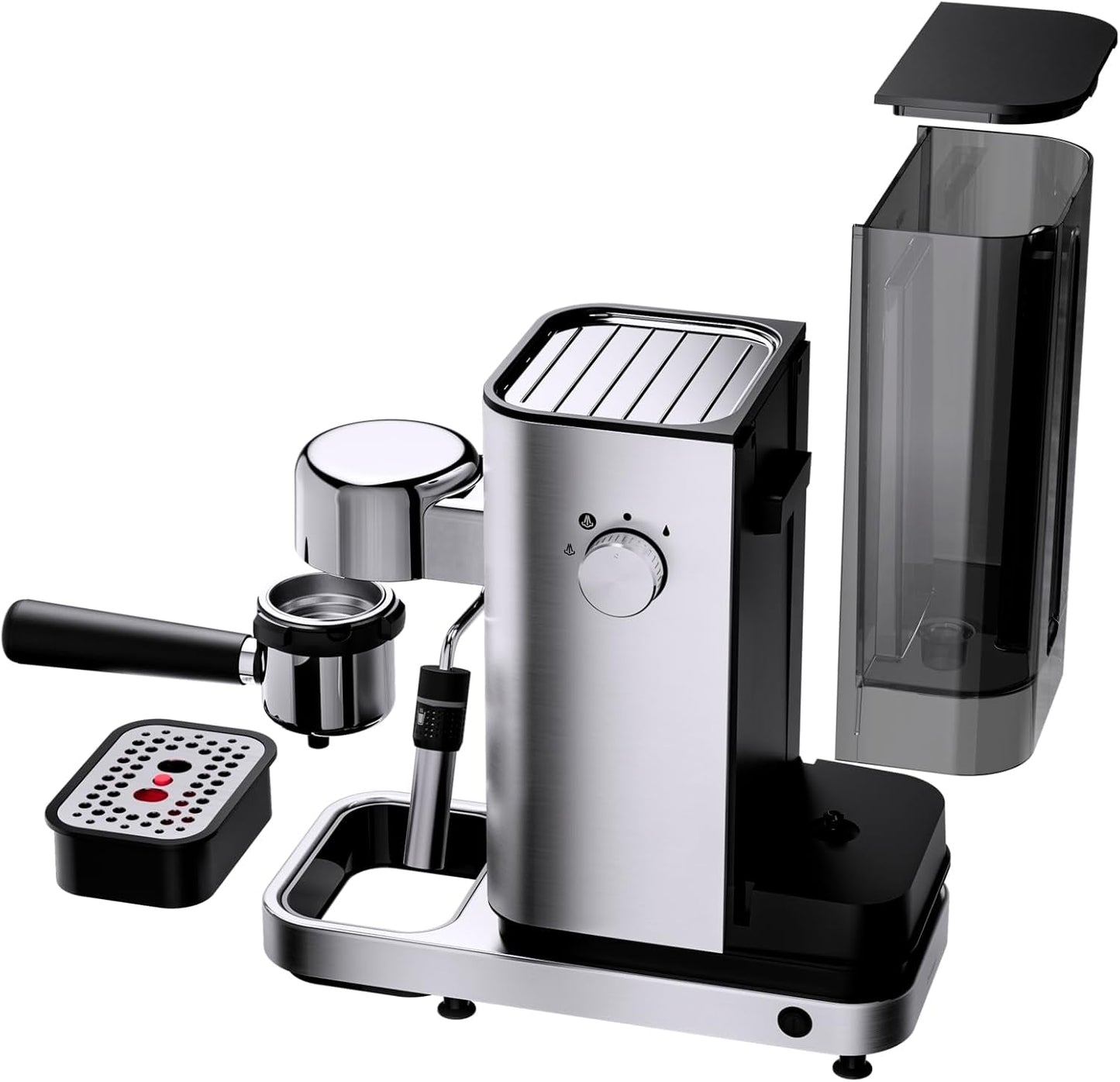 Espressor WMF Lumero, portafiltru, 1400 wați, portafiltru, 3 inserții, pentru 1-2 cești de espresso, inclusiv pentru capsule, 15 bar, suport pentru cești, spumator de lapte, oțel inoxidabil mat