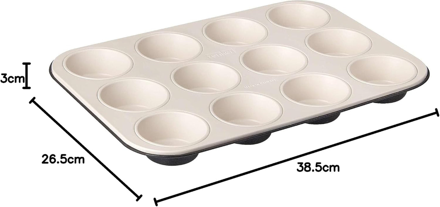 Zenker 12 briose, diametru Ø 7 cm CREME NOIR, Tava de copt pentru briose cu invelis antiadeziv armat cu ceramica Matrite si tavi pentru copt Naty Shop