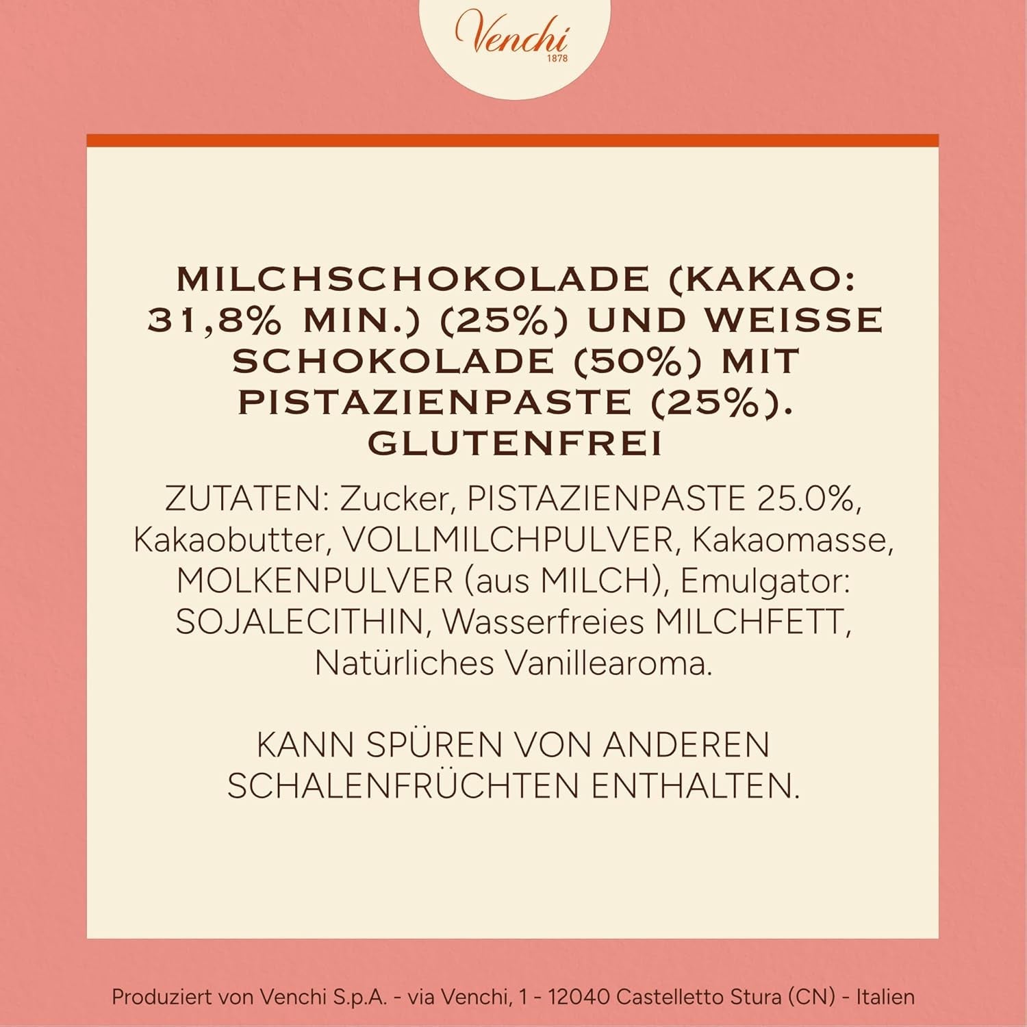Venchi - Cremino Pistachio Bar, 110g, baton de ciocolată din ciocolată cu lapte și albă cu pastă de fistic, rețetă în trei straturi cu arome mediteraneene, fără gluten, fără coloranți artificiali