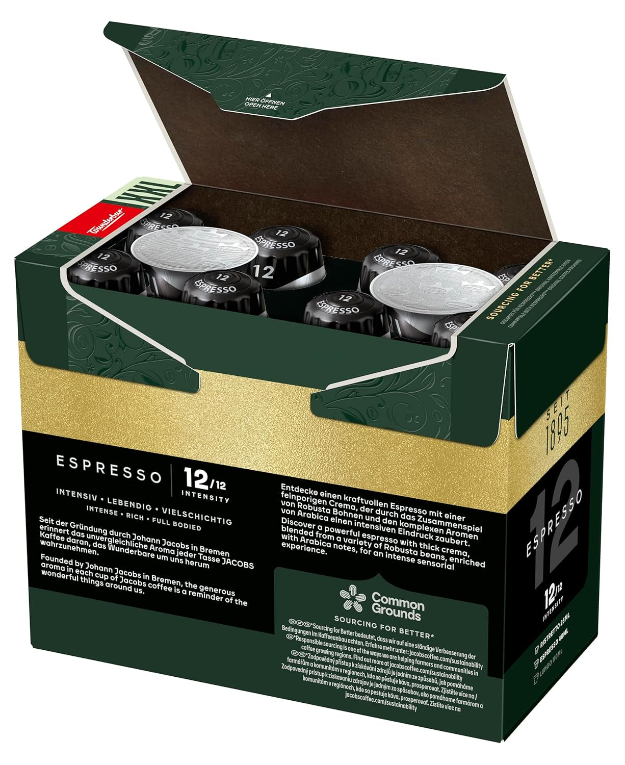 Jacobs Kaffeekapseln Espresso Ristretto, Megapack XXL, Intensität 12/12, 5 x 40 Getränke, Nespresso* kompatible Kaffee Kapseln, 200 Kapseln