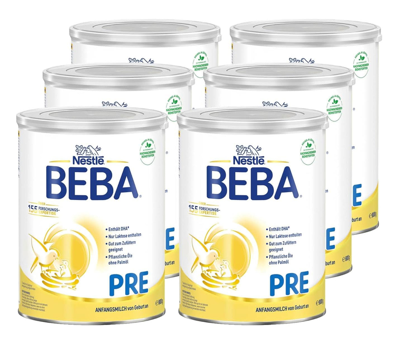 BEBA PRE Lapte inițial de la naștere, hrană pentru copii cu DHA, doar lactoză, fără ulei de palmier, pachet 3 (3 x 800 g) Naty Shop PRE 6 x 800 grame