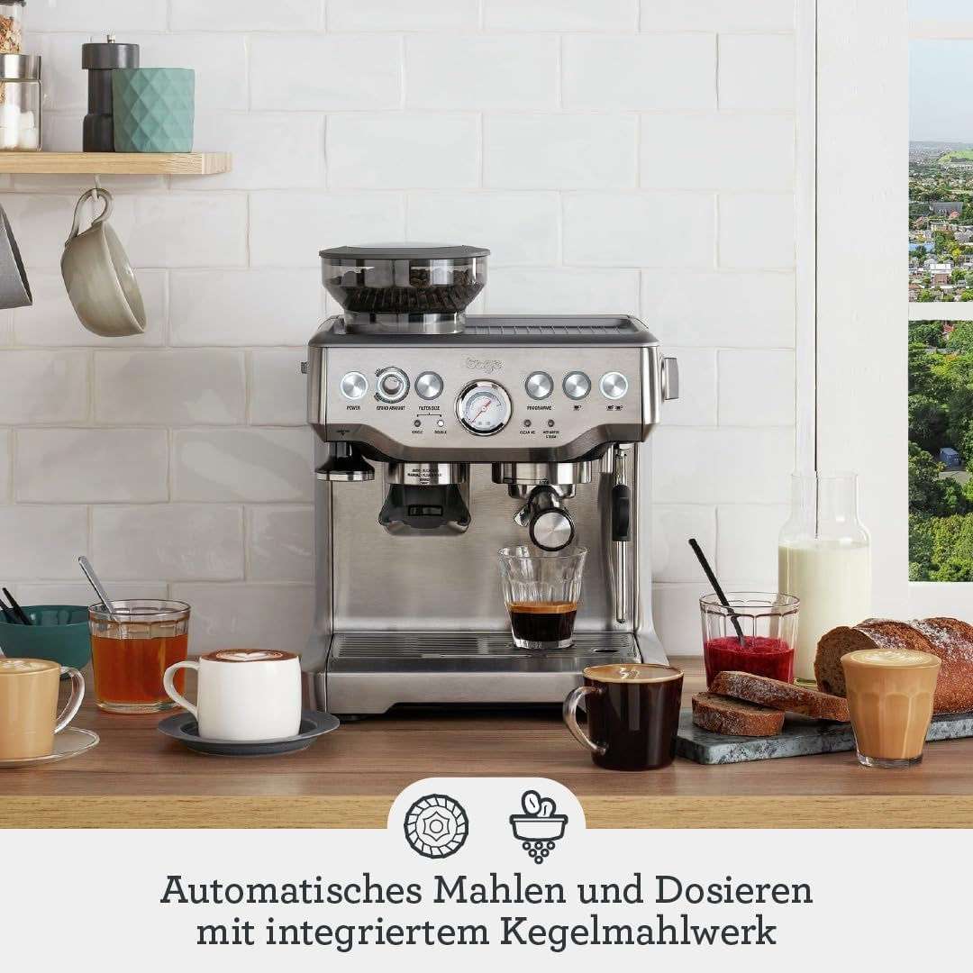Sage - The Barista Express - Espressor cu spumator manual de lapte și râșniță integrată - 16 setări de măcinare, măcinare automată, spumă individuală de lapte - Trufă Neagră