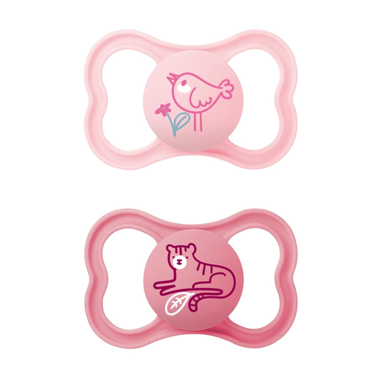 Suzete MAM Air din silicon, pachet de 2, design extra ușor și aerisit, suzetă pentru bebeluși prietenoasă cu dinții, fabricată din silicon special MAM SkinSoft, cu cutie pentru suzetă, 6-16 luni, Ursuleț/Rinocer