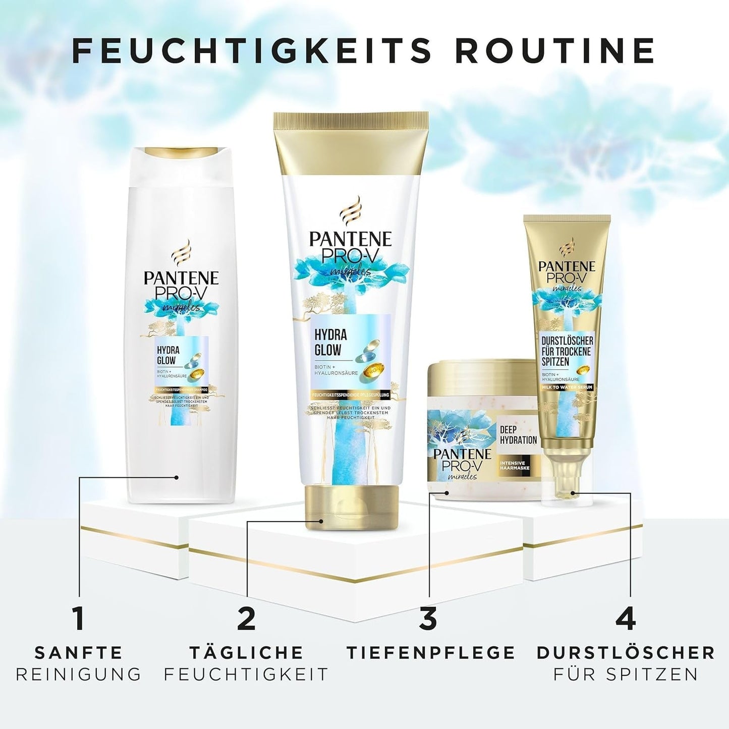 Șampon hidratant Pantene Pro-V Hydra Glow cu biotină, pentru păr uscat, deteriorat Duș și baie Pantene