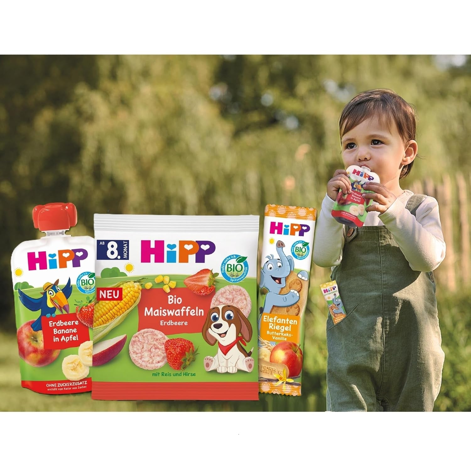 HiPP Vafe Organice din Porumb cu Căpșuni (8 x 23 g), gustare pentru bebeluși de la 8 luni, îndulcită doar cu fructe și legume, fără gluten, de cea mai bună calitate organică (pachet de 2)
