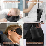 Pernă de călătorie gonflabilă, pernă de călătorie cu mască de somn + dopuri pentru urechi + sac de transport, super ușor și portabil, ideal pentru avion, mașină, casă, birou, negru Perne calatorie Naty Shop