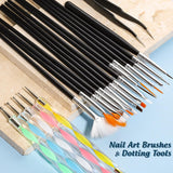 FANDAMEI Pinsel Für Gelnägel, 15 Pcs Nagel Pinsel, 5 Blätter Nagelsticker, Strasssteine Nägel, Nageldesign Set, Nageldesign Zubehör, Nail Art Pinsel Set, Nailart Pinsel Und Dekorationen Set