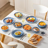 Steingut Geschirrset 6 Personen, vancasso ANYA Blau Teller Set Modern 24 teilig,Tafelservice mit Speiseteller, Suppenteller, Desserttellern, Schüsseln, Geschirr Set Spülmaschinen und Mikrowellenfest