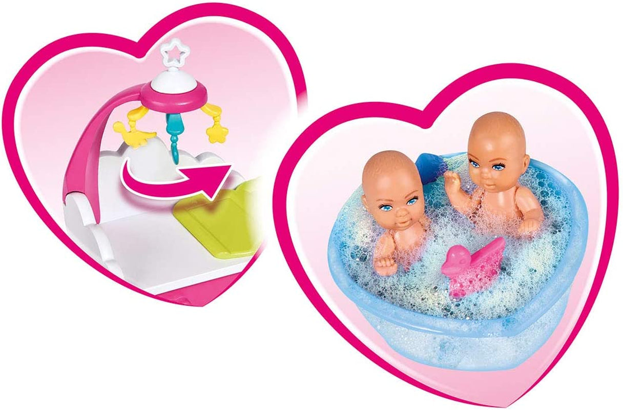 Simba 105733333 - Steffi Love Welcome Twins, Păpușă însărcinată, Cu gemeni, Cu masă de schimbat și cadă, Accesoriu, Păpușă de îmbrăcat, 29Cm, Pentru copii de la 3 ani în sus Papusi Naty Shop