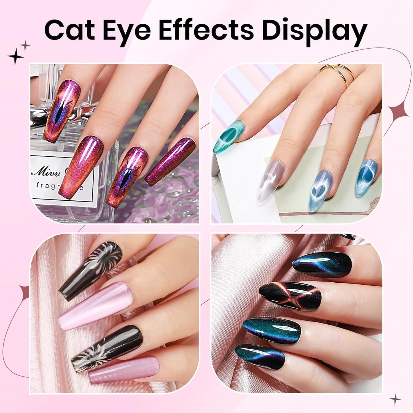 SUPWEE 5 in 1 Nail Magnet Tool, Rosa Cat Eye Magnet Für Nägel Multifunktions Magnetstift DIY Magic 3D Magnet Stick Pen Set Nail Art Magnet Stick Für Nail Art Diy-Zubehör