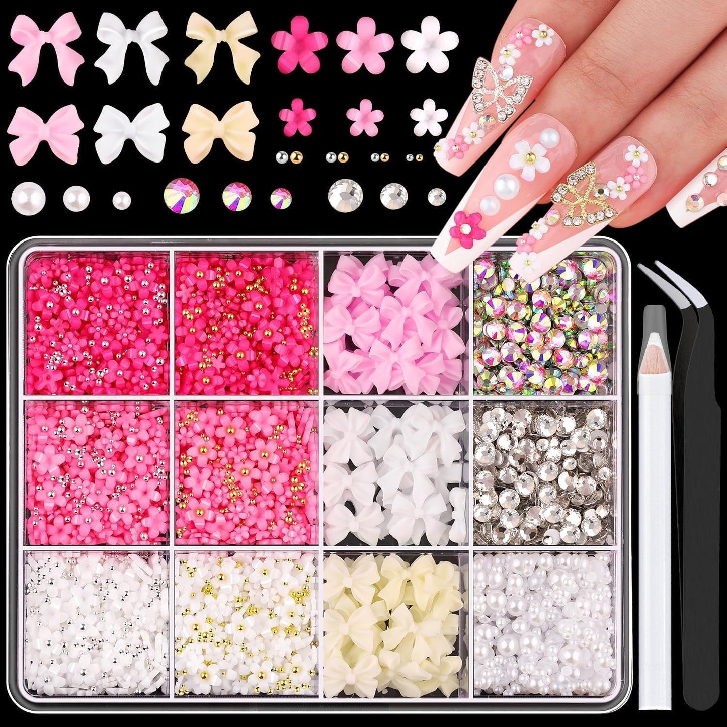 GZMAYUEN 920Pcs Gold Silber Flatback Perlen Für Nägel, Halbrunde Weiße Beige Nail Perlen, Kleine Halbrunde Flatback Perlen Für DIY Nail Art Decor