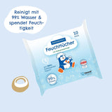 Șervețele umede PAEDIPROTECT pentru bebeluși 1 x 10 bucăți, șervețele umede cu apă pentru bebeluși sensibili cu 99% apă, fără parfum, pentru pielea delicată a bebelușilor și copiilor, cu extract de cocos, fără microplastic, vegane (pachet de 5)