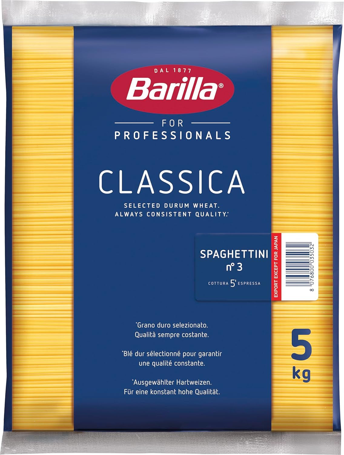 Barilla Pasta Klassische Spaghetti n.5 aus hochwertigem Hartweizen immer al dente, (1 x 500 g), geschmacklos