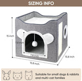 Katzenbetten für Indoor Katzen, Faltbares Katzenhaus, Katzenhöhle 2 Schicht Würfel Großer Raum Katzenbett mit Kratzbrett und Spielball, 15.8 x 15.8 x 15inches
