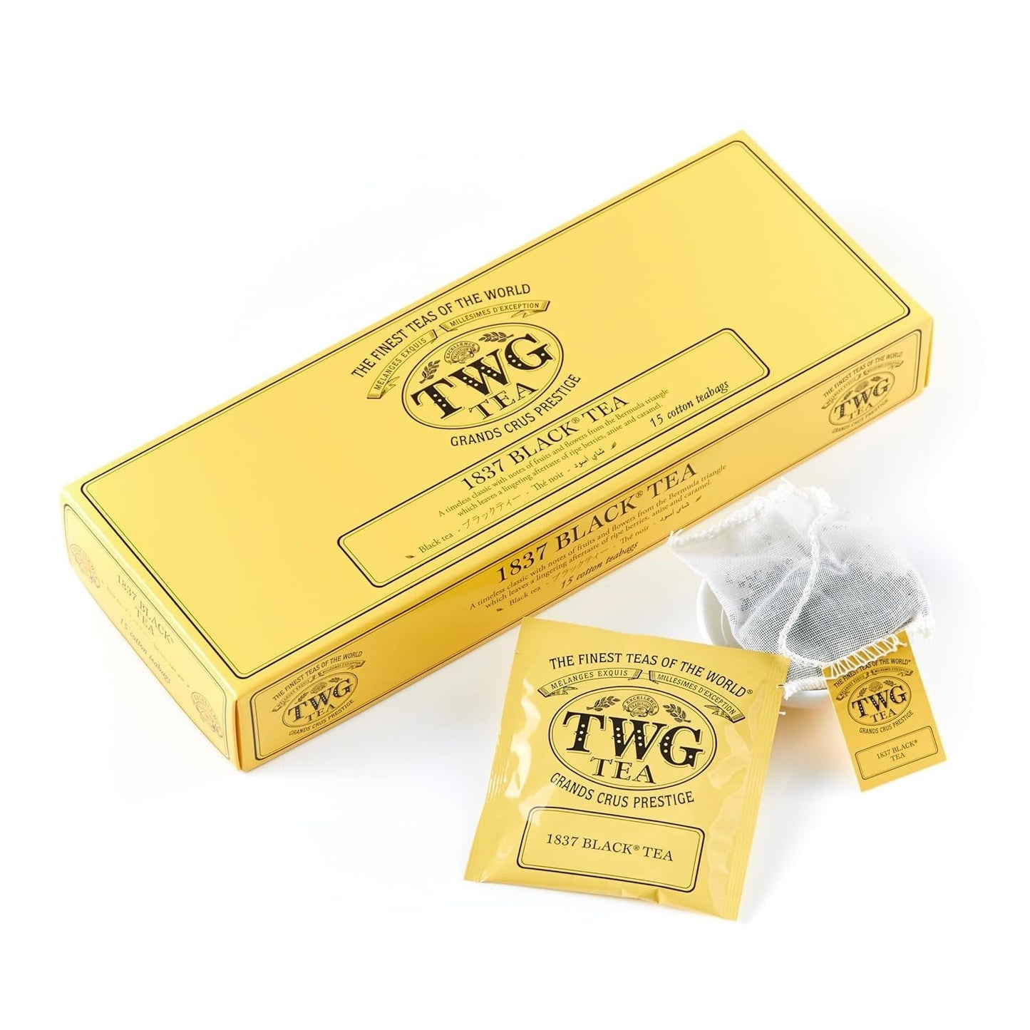 TWG Tea | 1837 Black Tea | Ceai negru | Fructe și flori | 15 pliculețe de ceai cusute manual din bumbac | Set cadou